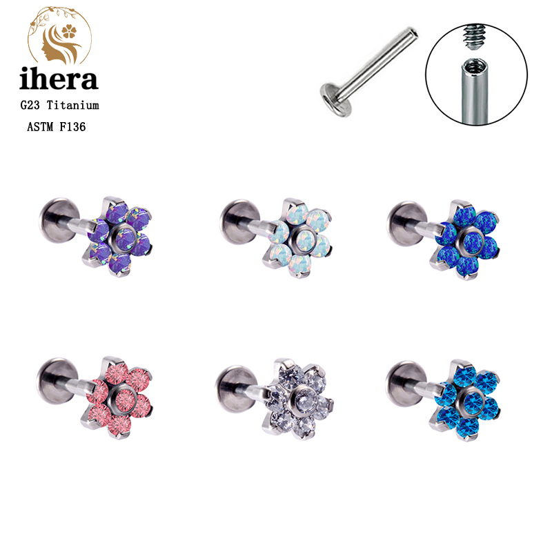 Body Jewelry Labret - Серьги-гвоздики G23 из титана с опалом