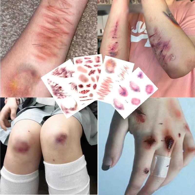 4 листа Хэллоуин рана синящие  – обзор и цена Body Jewelry Stickers